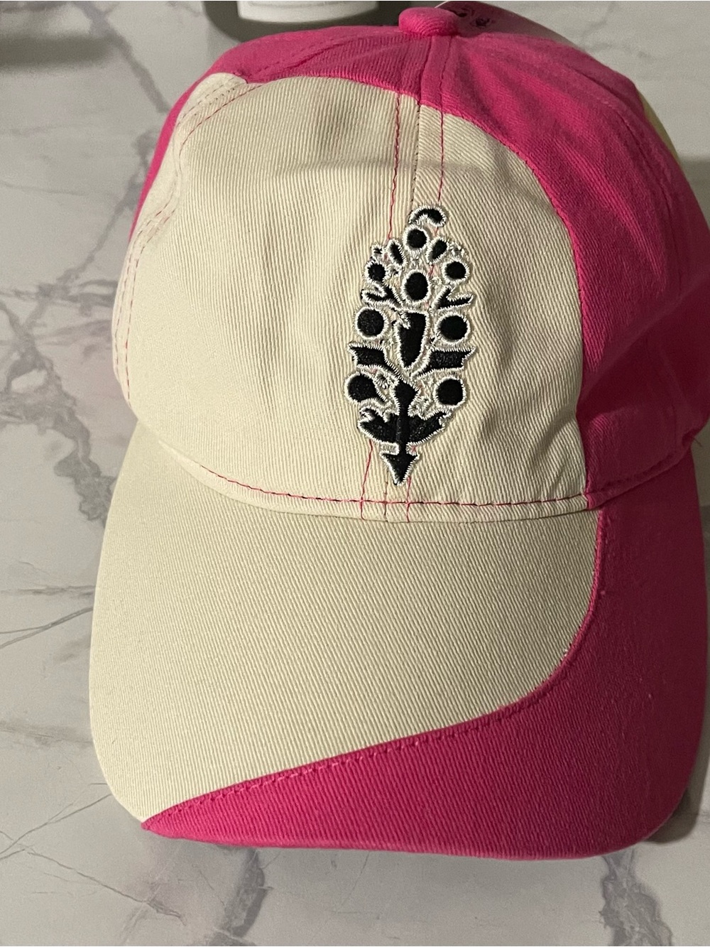 Free People Pink & Cream Baseball Cap with Embroidered Logo